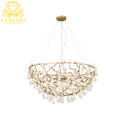 Italian Liquid G9 Crystal Copper Peacock Feathers Modern Pendant Lamp 