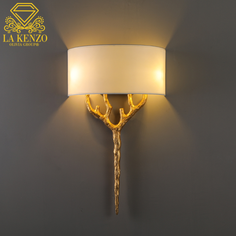 Italian Copper Modern Fabric Shade Bedside Wall Lamp 